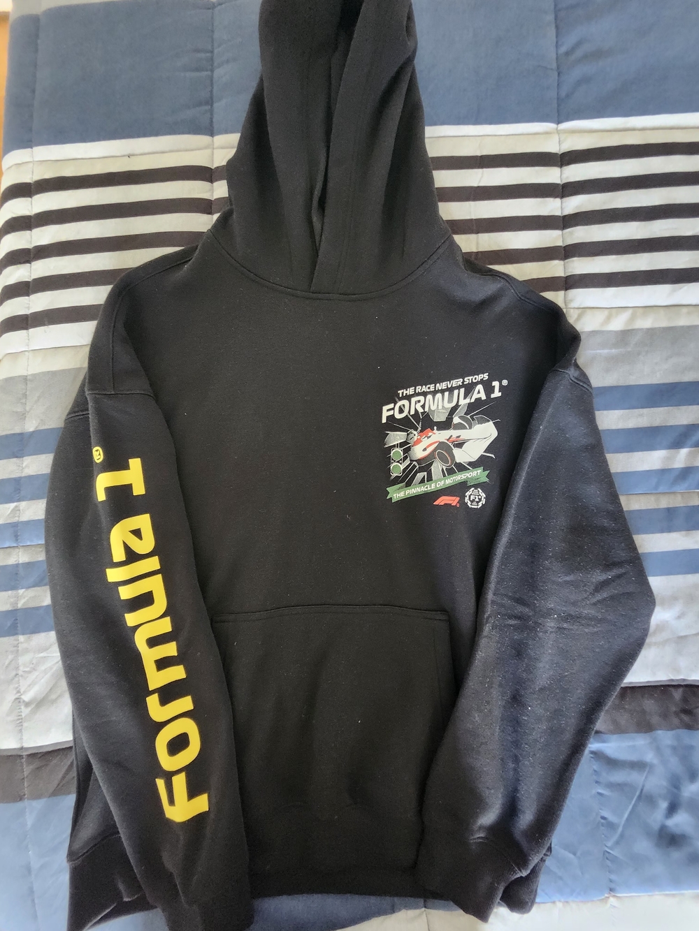 Formula 1 Black Graphic Hoodie with Yellow Sleeve Logo